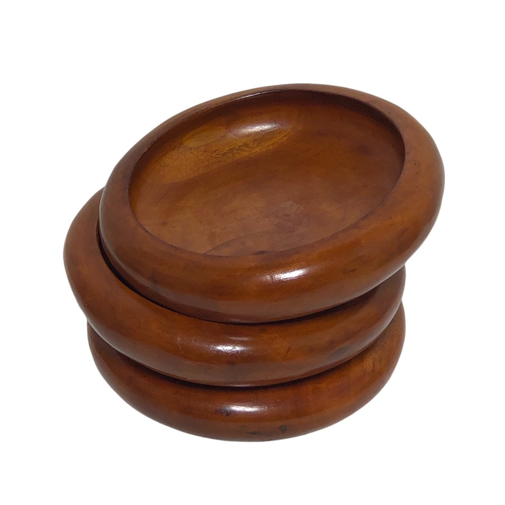 Unbranded Vintage Set Of 3 Hand Turned Crafted Wood Salad / Snack Bowls